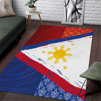 Philippines National Flag Day Area Rug Polynesian and Yakan Tattoo Brush Style