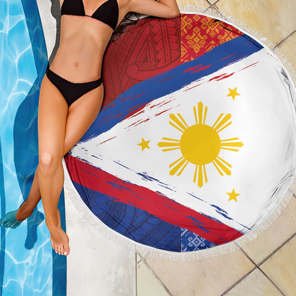 Philippines National Flag Day Beach Blanket Polynesian and Yakan Tattoo Brush Style