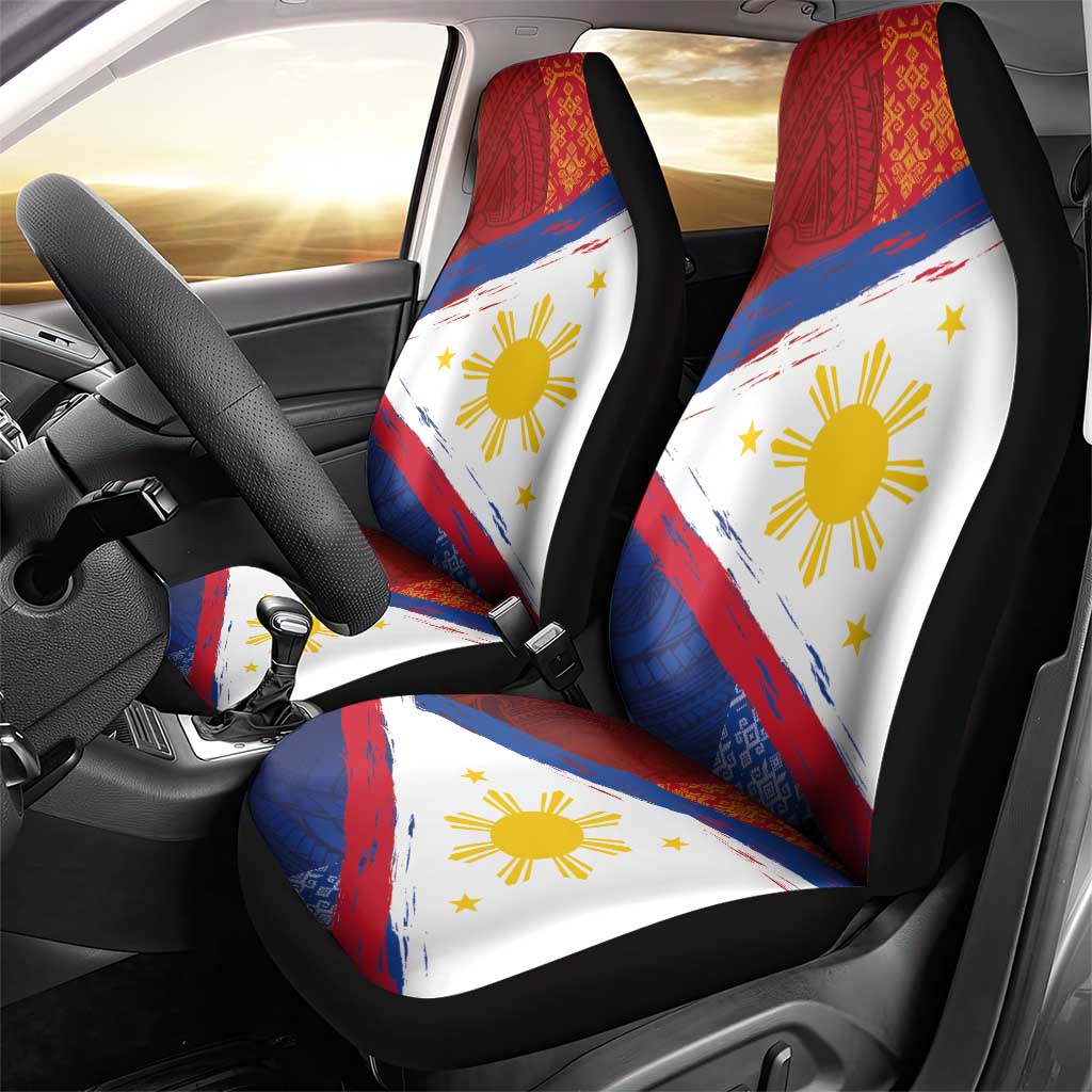 Philippines National Flag Day Car Seat Cover Polynesian and Yakan Tattoo Brush Style