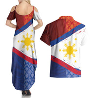 Philippines National Flag Day Couples Matching Summer Maxi Dress and Hawaiian Shirt Polynesian and Yakan Tattoo Brush Style