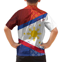 Philippines National Flag Day Family Matching Short Sleeve Bodycon Dress and Hawaiian Shirt Polynesian and Yakan Tattoo Brush Style