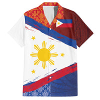 Philippines National Flag Day Family Matching Short Sleeve Bodycon Dress and Hawaiian Shirt Polynesian and Yakan Tattoo Brush Style