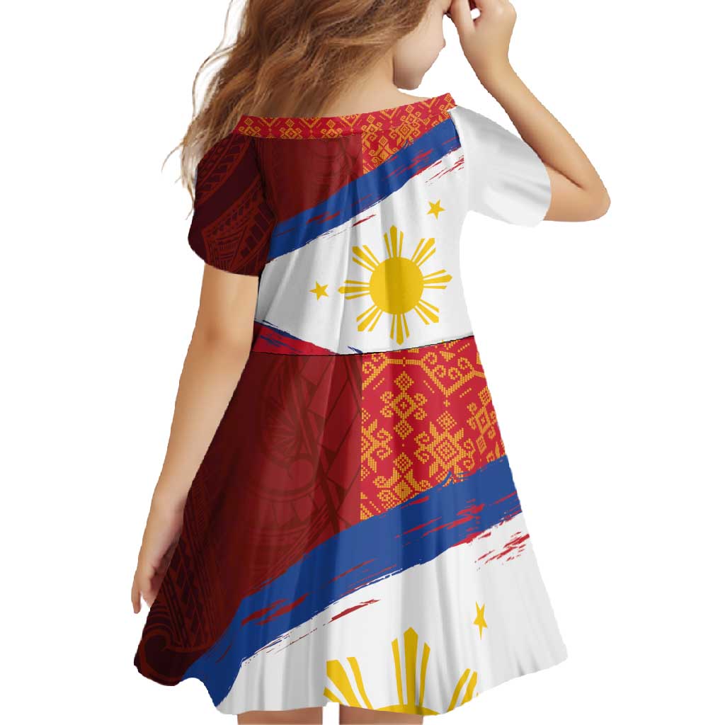 Philippines National Flag Day Family Matching Summer Maxi Dress and Hawaiian Shirt Polynesian and Yakan Tattoo Brush Style
