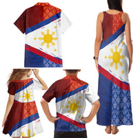 Philippines National Flag Day Family Matching Tank Maxi Dress and Hawaiian Shirt Polynesian and Yakan Tattoo Brush Style