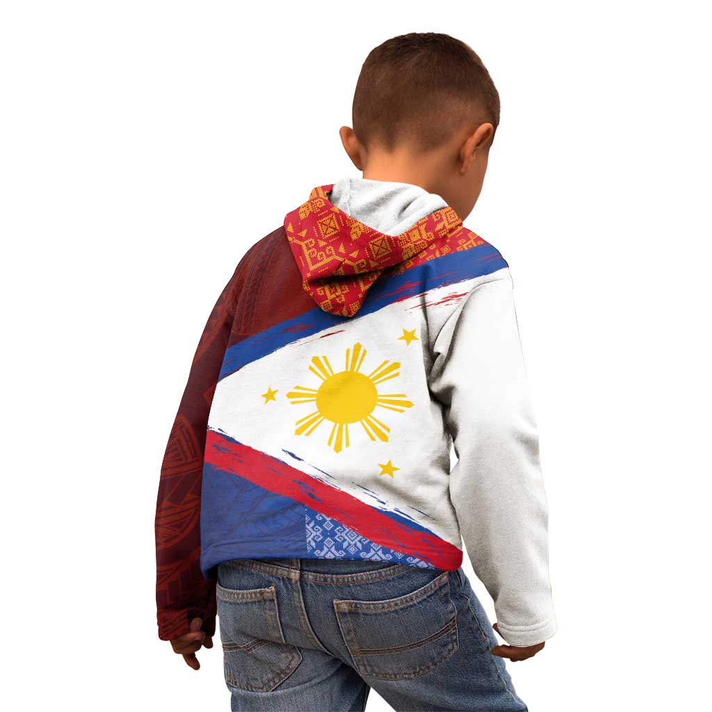 Philippines National Flag Day Kid Hoodie Polynesian and Yakan Tattoo Brush Style