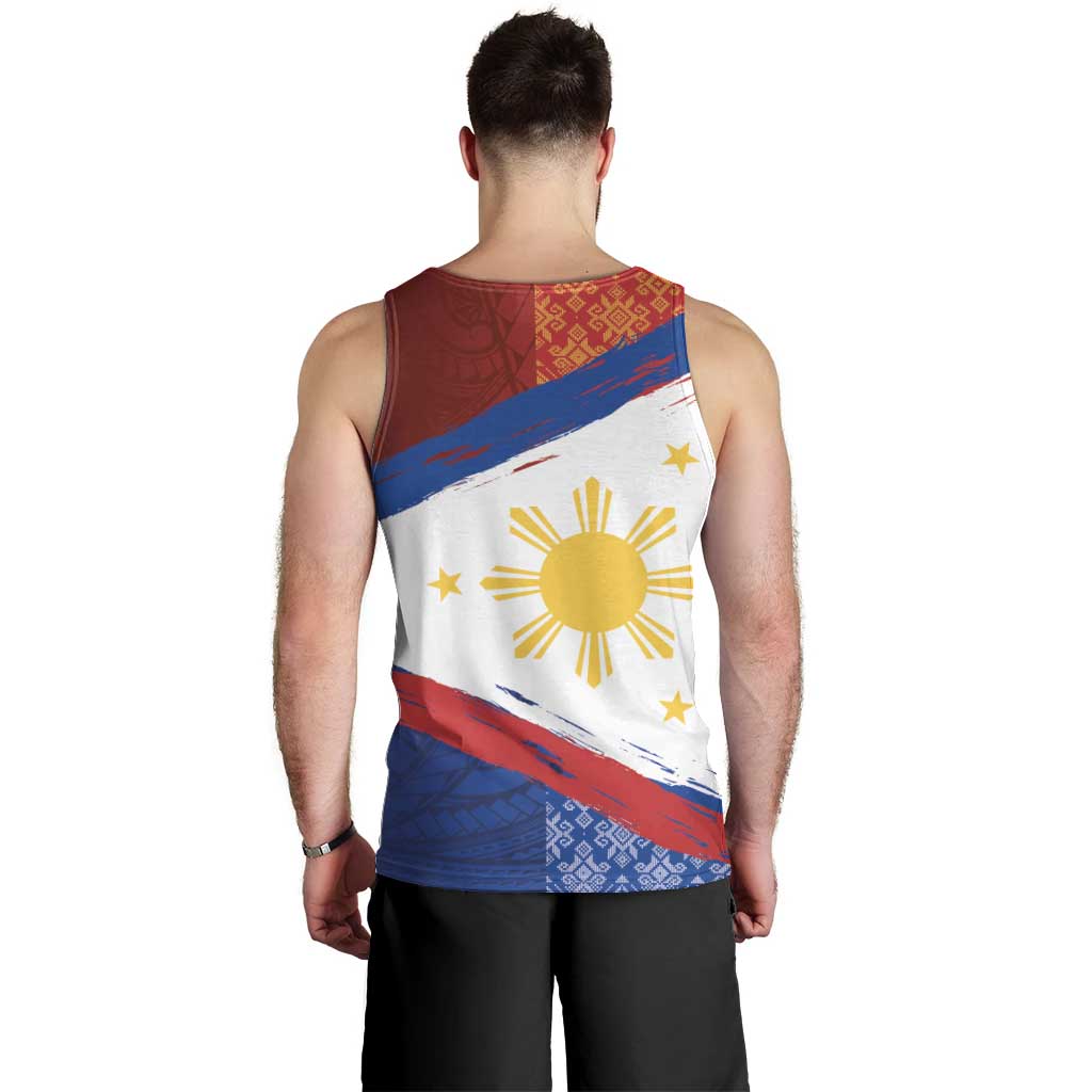 Philippines National Flag Day Men Tank Top Polynesian and Yakan Tattoo Brush Style
