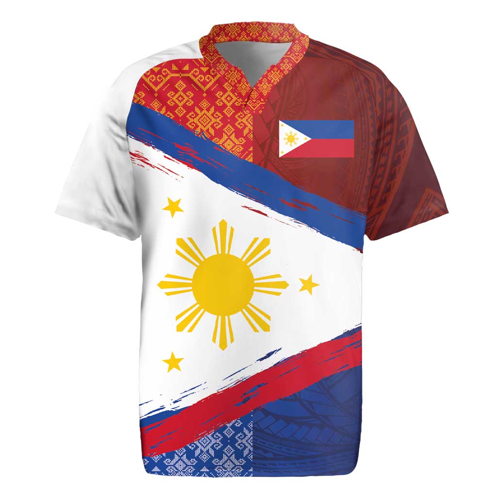 Philippines National Flag Day Rugby Jersey Polynesian and Yakan Tattoo Brush Style