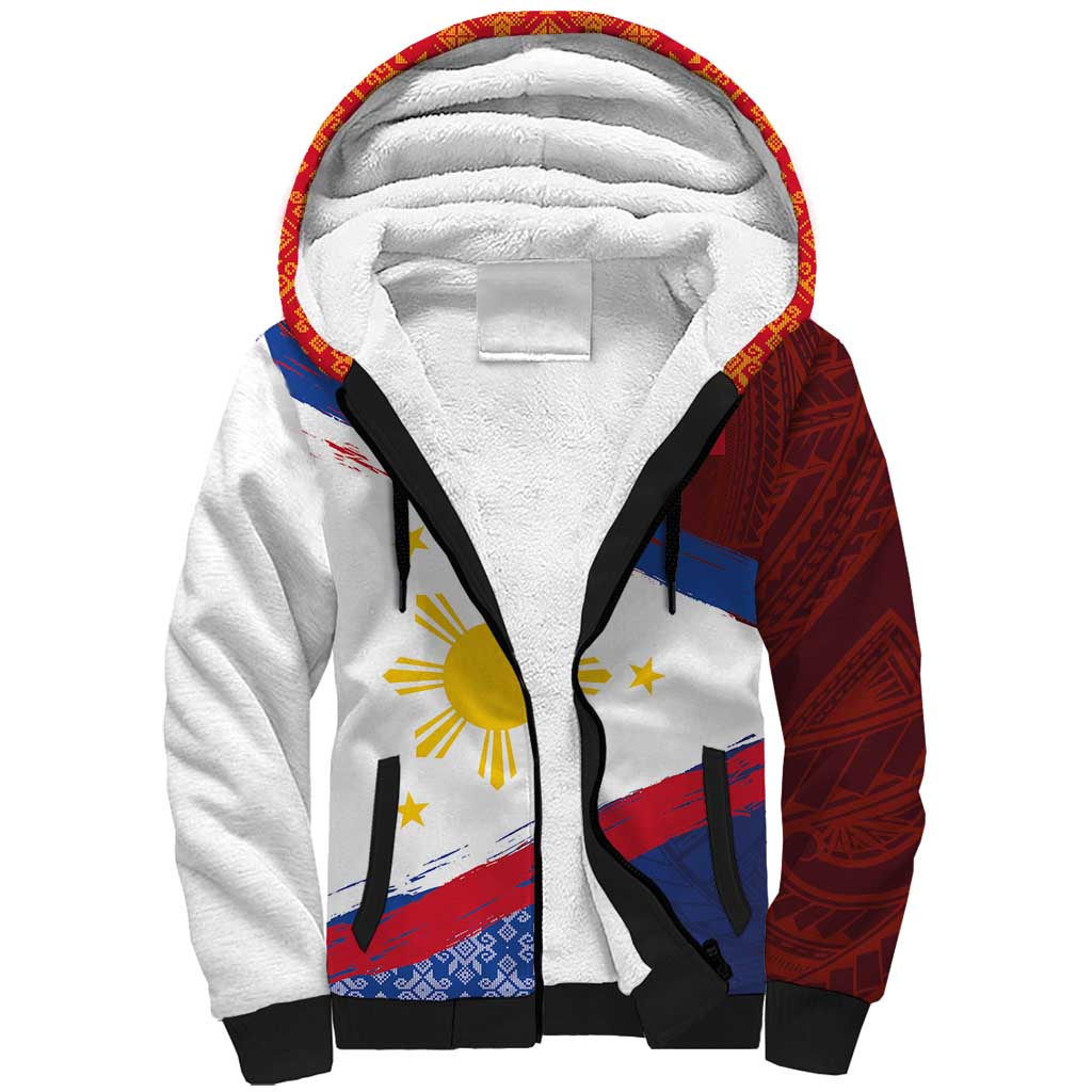 Philippines National Flag Day Sherpa Hoodie Polynesian and Yakan Tattoo Brush Style