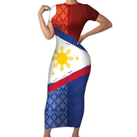 Philippines National Flag Day Short Sleeve Bodycon Dress Polynesian and Yakan Tattoo Brush Style