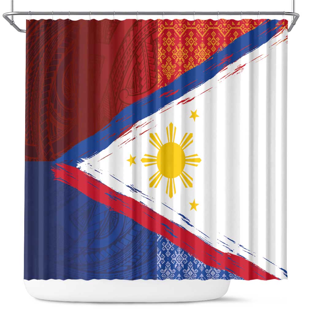 Philippines National Flag Day Shower Curtain Polynesian and Yakan Tattoo Brush Style