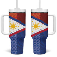 Philippines National Flag Day Tumbler With Handle Polynesian and Yakan Tattoo Brush Style