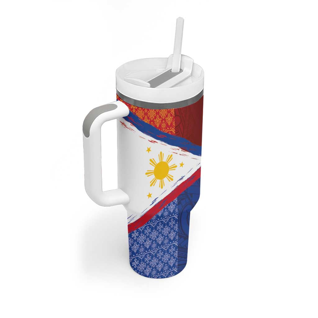 Philippines National Flag Day Tumbler With Handle Polynesian and Yakan Tattoo Brush Style