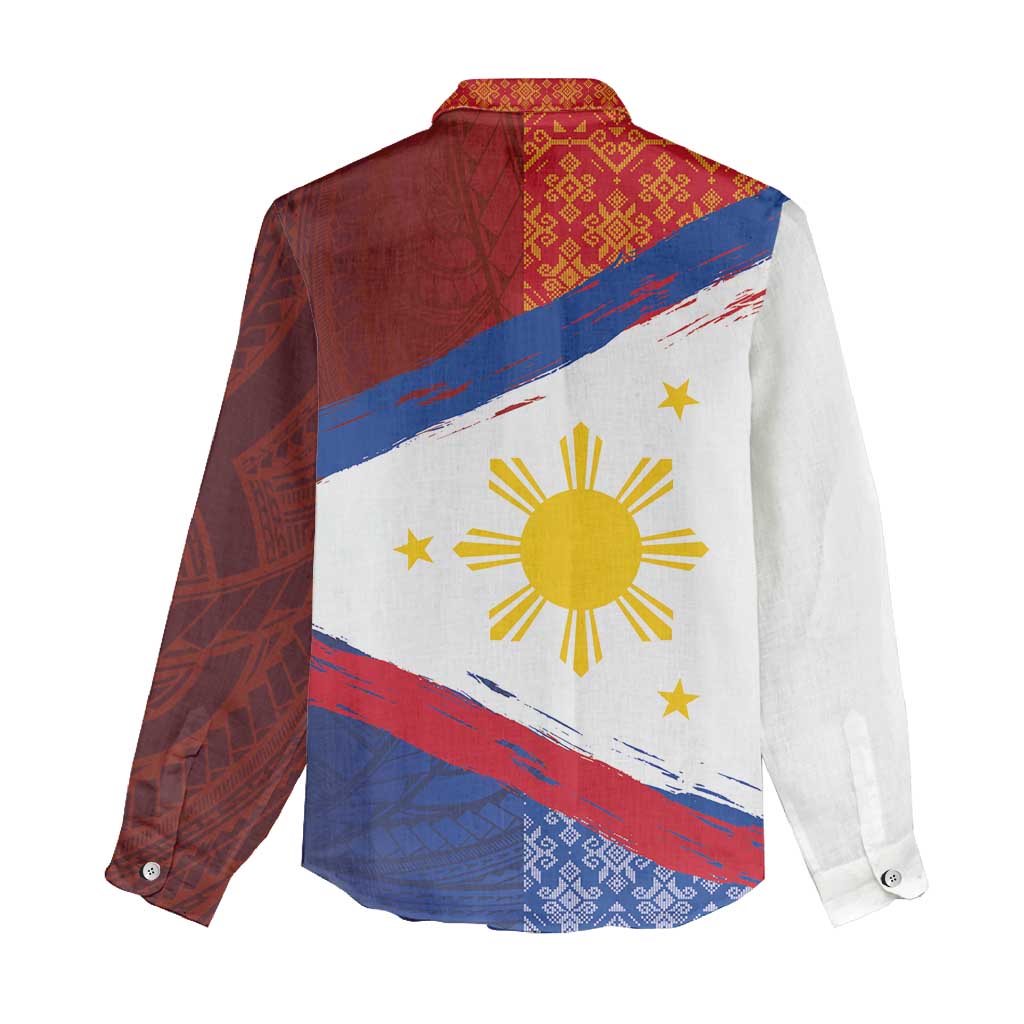 Philippines National Flag Day Women Casual Shirt Polynesian and Yakan Tattoo Brush Style