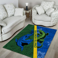 Solomon Island Crocodile and Shark Area Rug Polynesian Pattern