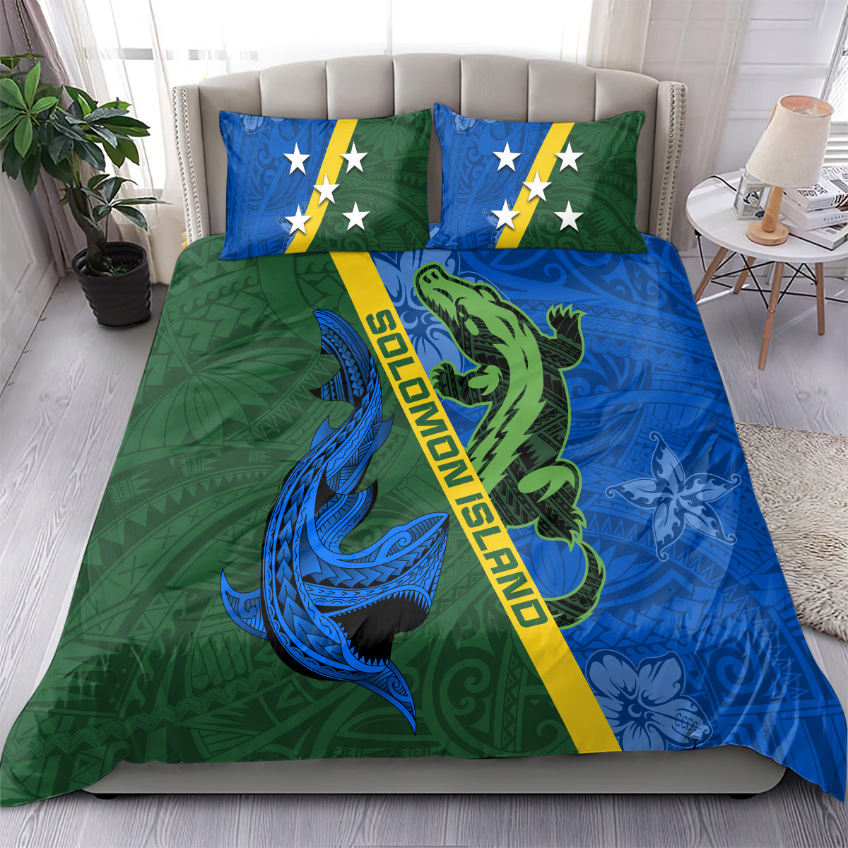 Solomon Island Crocodile and Shark Bedding Set Polynesian Pattern