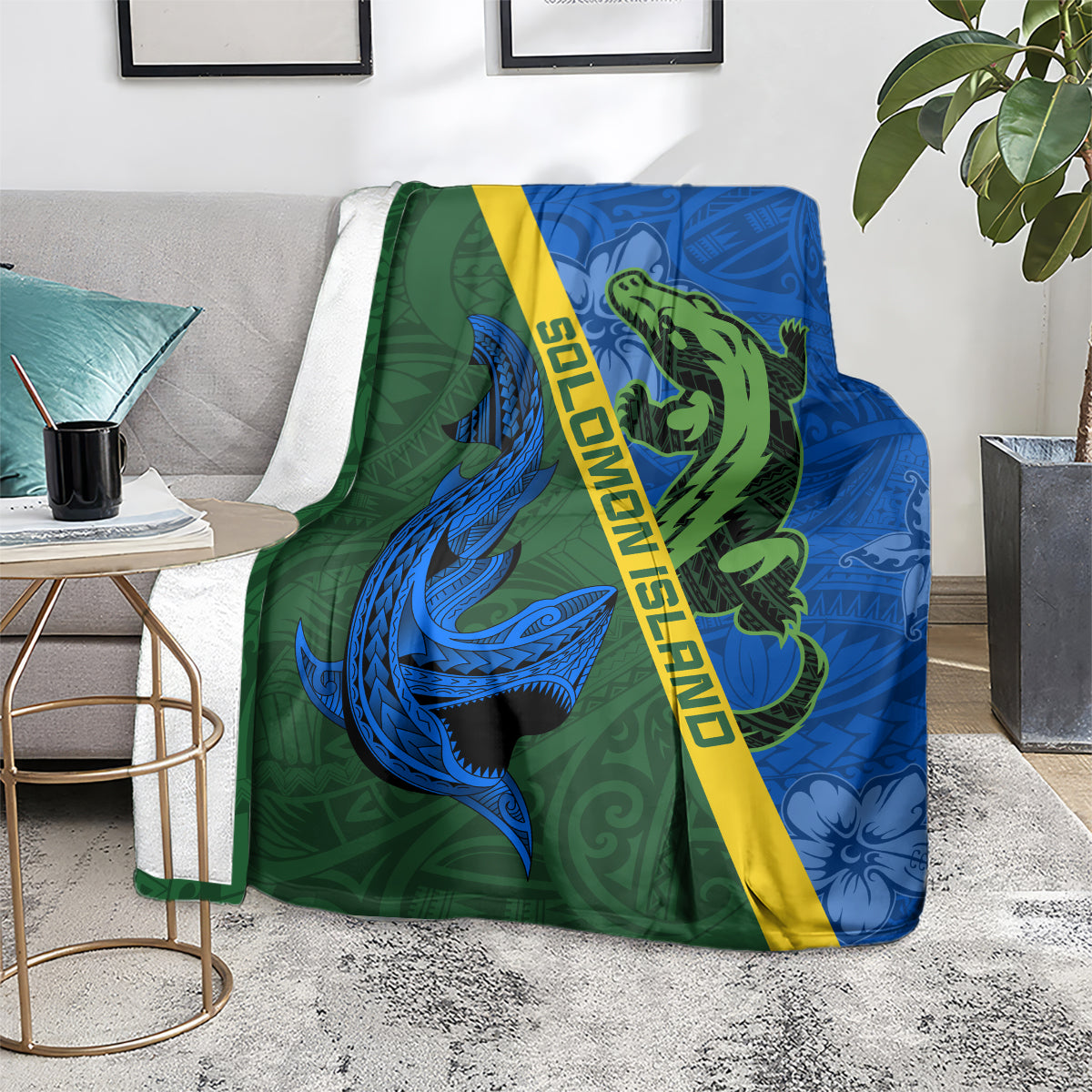 Solomon Island Crocodile and Shark Blanket Polynesian Pattern