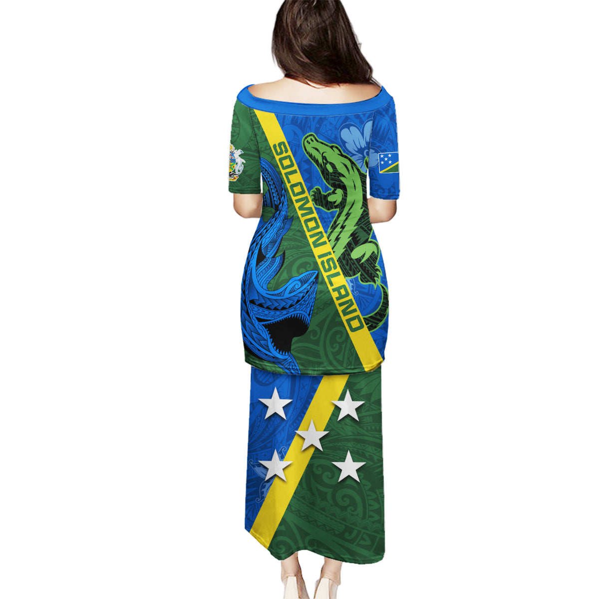 Solomon Island Crocodile and Shark Family Matching Puletasi and Hawaiian Shirt Polynesian Pattern