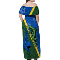 Solomon Island Crocodile and Shark Off Shoulder Maxi Dress Polynesian Pattern