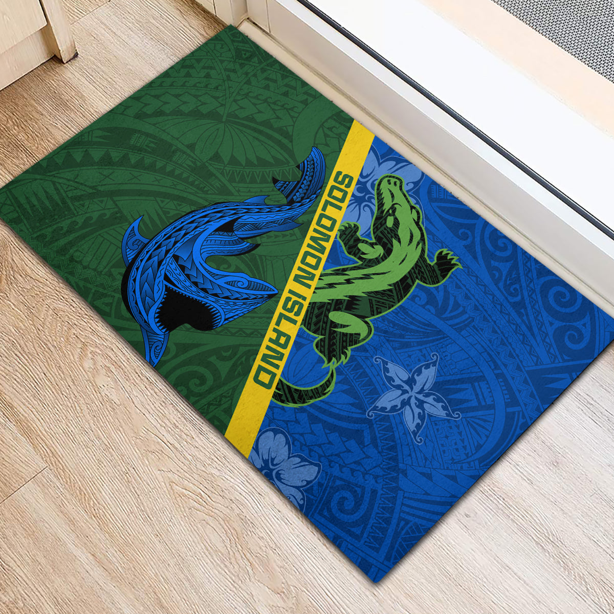 Solomon Island Crocodile and Shark Rubber Doormat Polynesian Pattern
