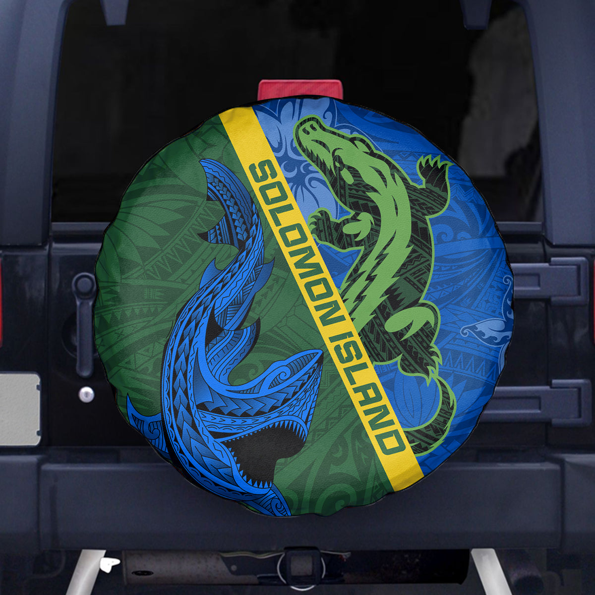 Solomon Island Crocodile and Shark Spare Tire Cover Polynesian Pattern