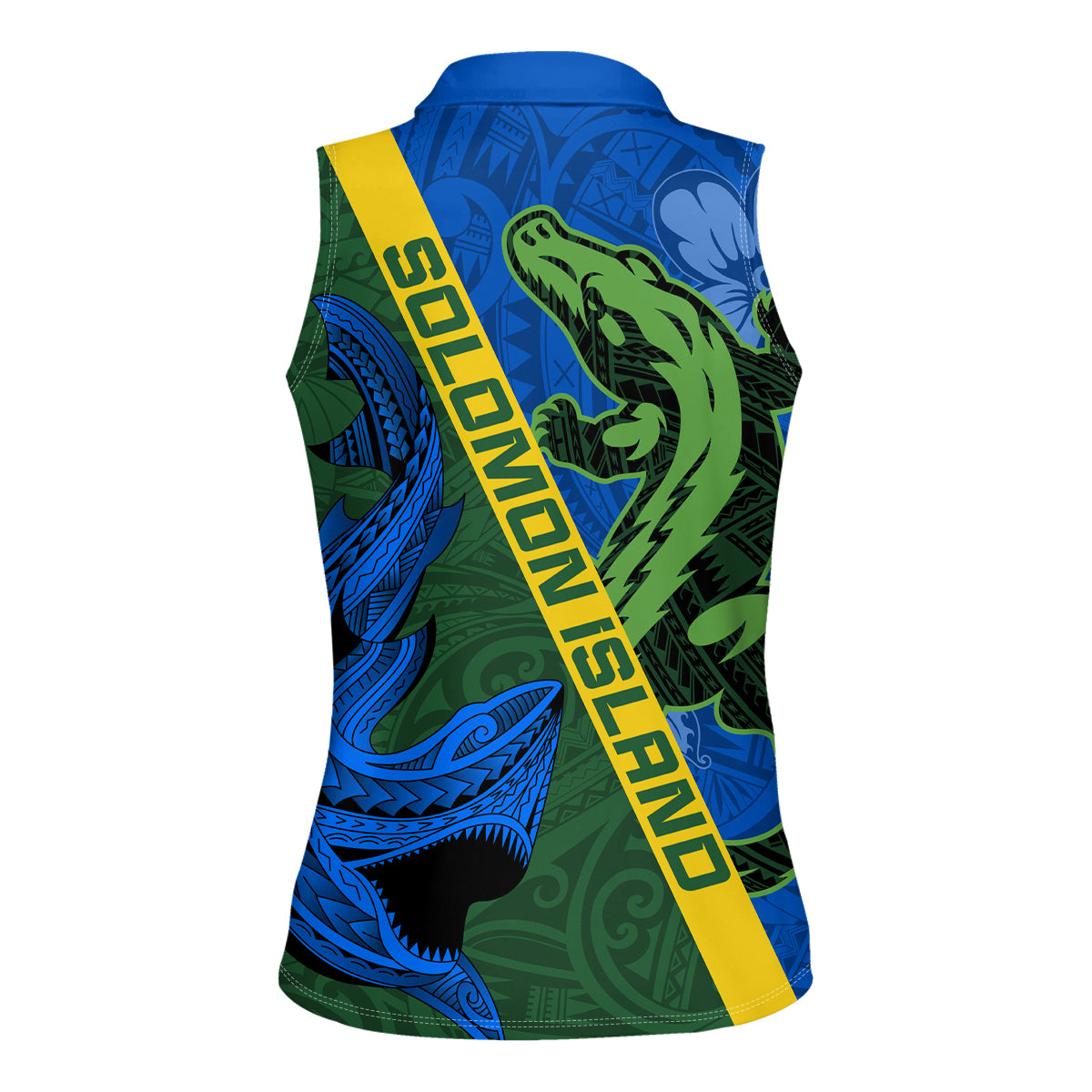 Solomon Island Crocodile and Shark Women Sleeveless Polo Shirt Polynesian Pattern