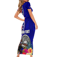 Personalised American Samoa and United States Family Matching Short Sleeve Bodycon Dress and Hawaiian Shirt Bald Eagle and Seal Hibiscus Polynesian Pattern