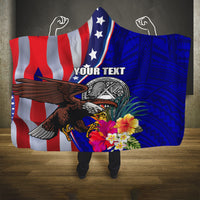 Personalised American Samoa and United States Hooded Blanket Bald Eagle and Seal Hibiscus Polynesian Pattern LT03 One Size Blue - Polynesian Pride