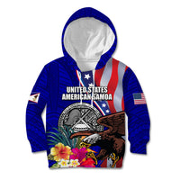 Personalised American Samoa and United States Kid Hoodie Bald Eagle and Seal Hibiscus Polynesian Pattern LT03 Hoodie Blue - Polynesian Pride