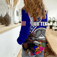 Personalised American Samoa and United States Women Casual Shirt Bald Eagle and Seal Hibiscus Polynesian Pattern