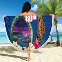Guam Liberation Day 80th Anniversary Beach Blanket Palm Tree and Seal Artwork Hibiscus Polynesian Pattern