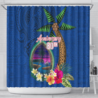 Guam Liberation Day 80th Anniversary Shower Curtain Palm Tree and Seal Artwork Hibiscus Polynesian Pattern