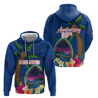 Guam Liberation Day 80th Anniversary Zip Hoodie Palm Tree and Seal Artwork Hibiscus Polynesian Pattern