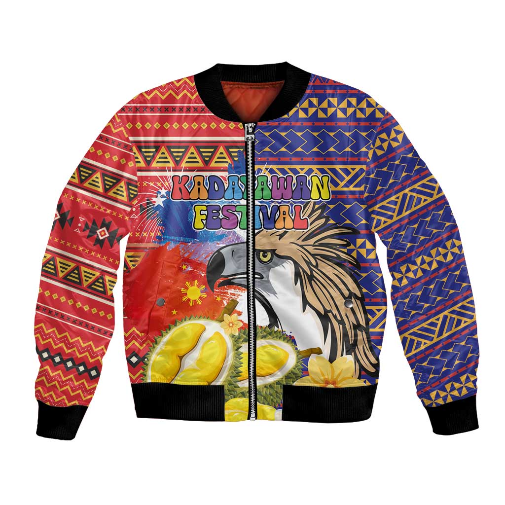 Philippines Kadayawan Bomber Jacket Filipino Eagle Durian with Polynesian and Igorots Pattern