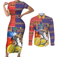 Philippines Kadayawan Couples Matching Short Sleeve Bodycon Dress and Long Sleeve Button Shirt Filipino Eagle Durian with Polynesian and Igorots Pattern