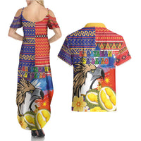Philippines Kadayawan Couples Matching Summer Maxi Dress and Hawaiian Shirt Filipino Eagle Durian with Polynesian and Igorots Pattern