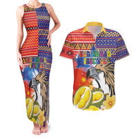 Philippines Kadayawan Couples Matching Tank Maxi Dress and Hawaiian Shirt Filipino Eagle Durian with Polynesian and Igorots Pattern