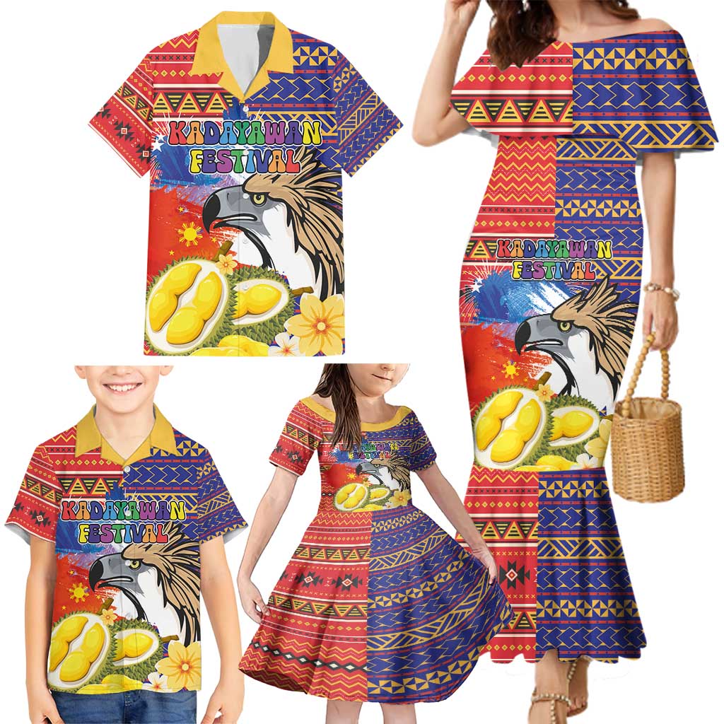 Philippines Kadayawan Family Matching Mermaid Dress and Hawaiian Shirt Filipino Eagle Durian with Polynesian and Igorots Pattern