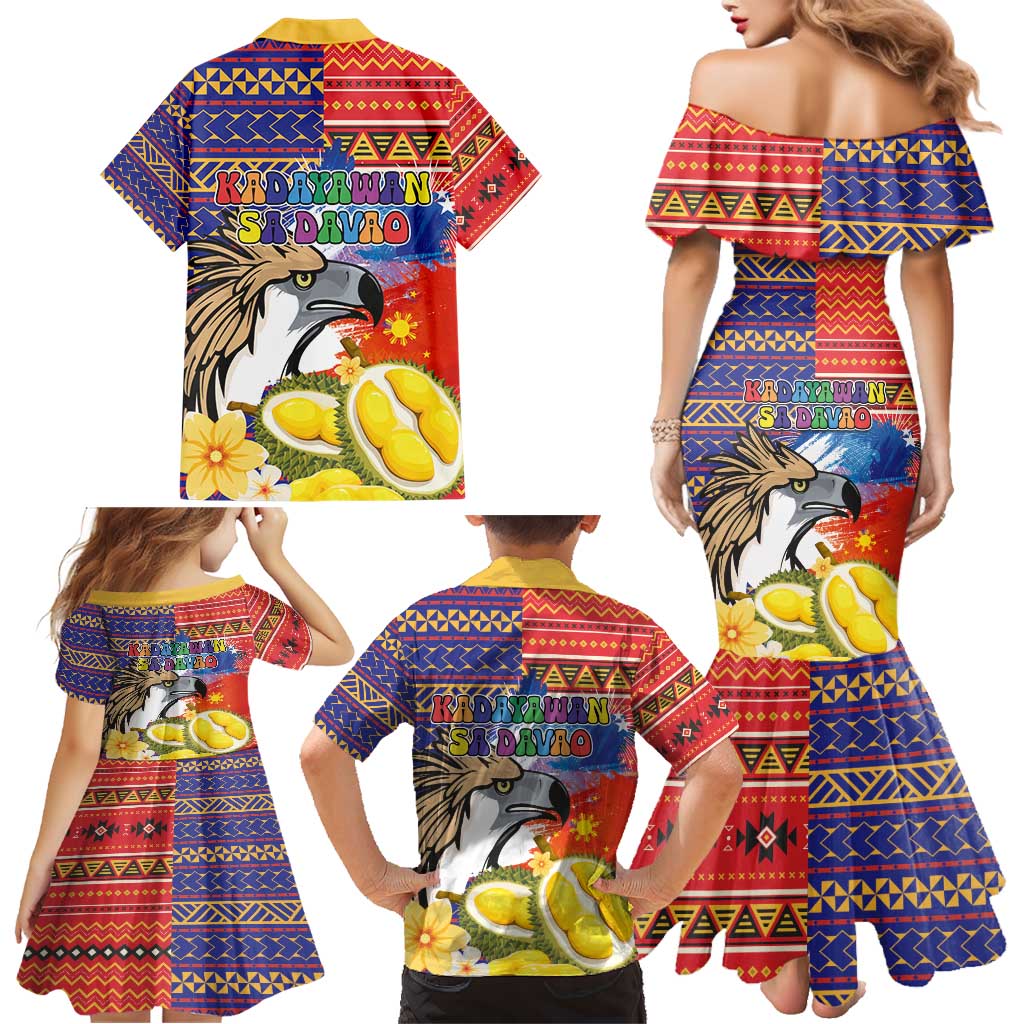 Philippines Kadayawan Family Matching Mermaid Dress and Hawaiian Shirt Filipino Eagle Durian with Polynesian and Igorots Pattern
