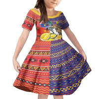 Philippines Kadayawan Family Matching Tank Maxi Dress and Hawaiian Shirt Filipino Eagle Durian with Polynesian and Igorots Pattern LT03 Daughter's Dress Red - Polynesian Pride