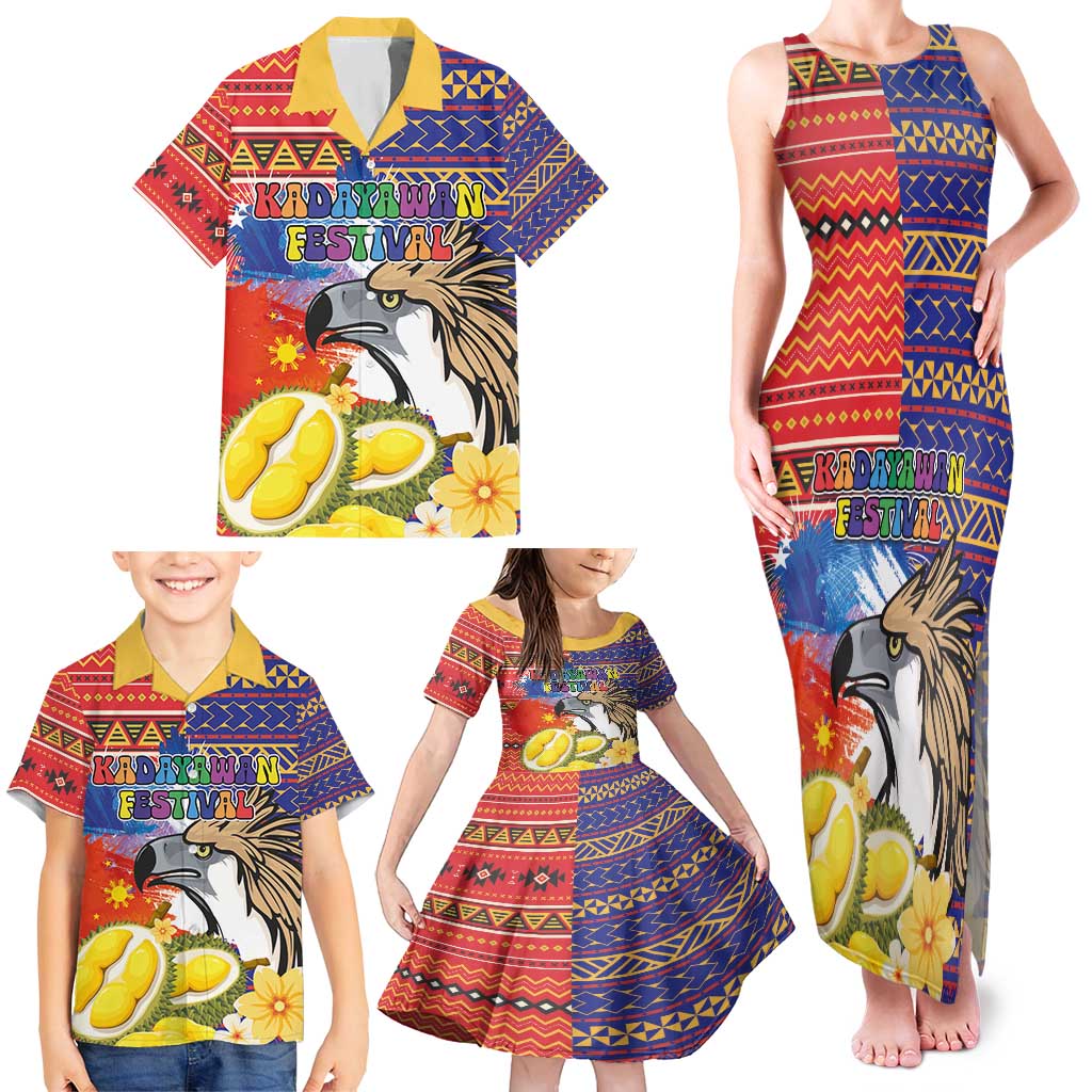 Philippines Kadayawan Family Matching Tank Maxi Dress and Hawaiian Shirt Filipino Eagle Durian with Polynesian and Igorots Pattern LT03 - Polynesian Pride