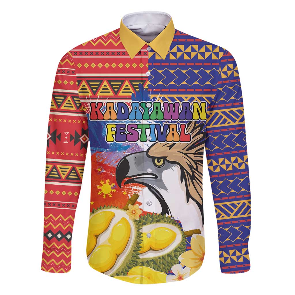 Philippines Kadayawan Family Matching Tank Maxi Dress and Hawaiian Shirt Filipino Eagle Durian with Polynesian and Igorots Pattern LT03 Dad's Shirt - Long Sleeve Red - Polynesian Pride
