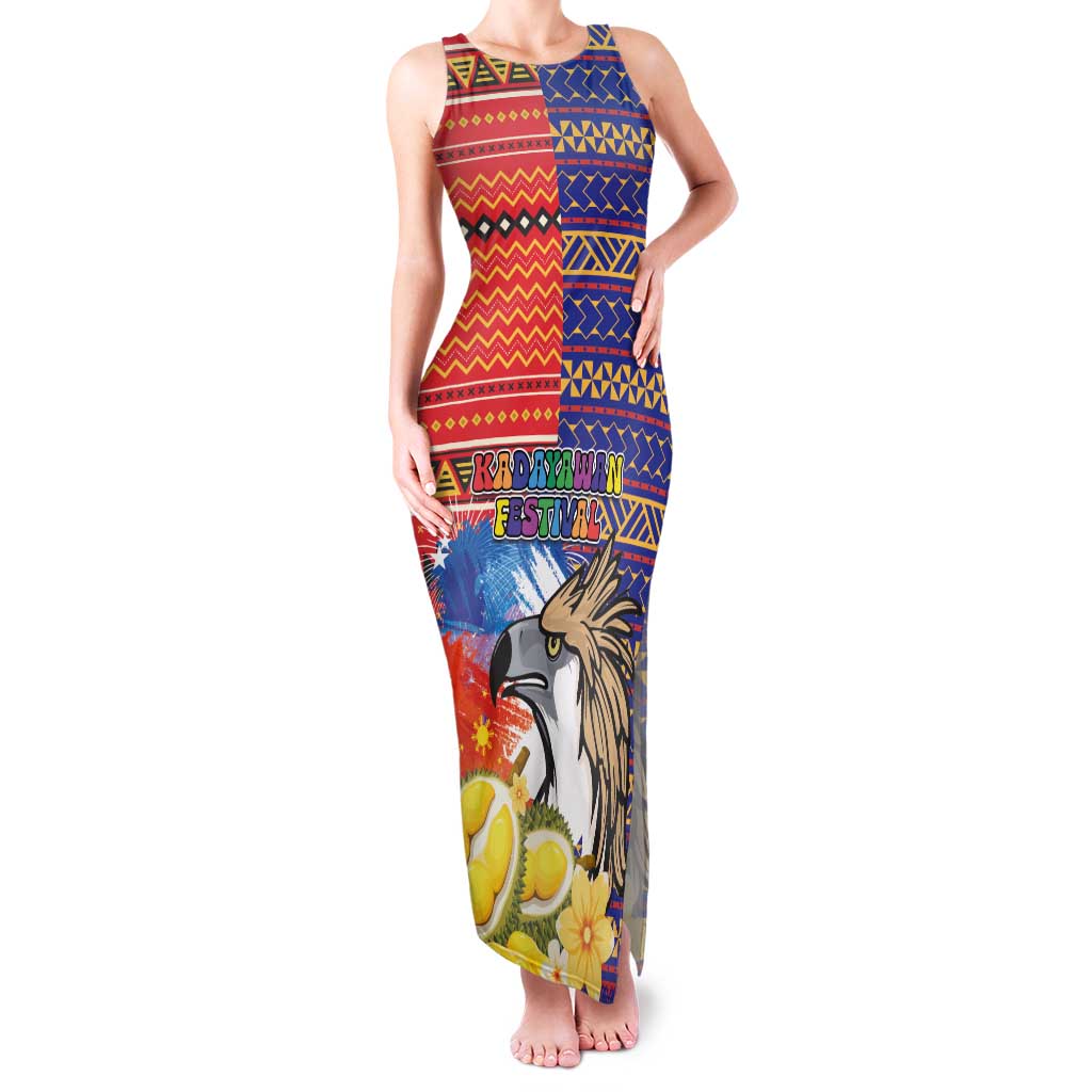 Philippines Kadayawan Family Matching Tank Maxi Dress and Hawaiian Shirt Filipino Eagle Durian with Polynesian and Igorots Pattern LT03 Mom's Dress Red - Polynesian Pride