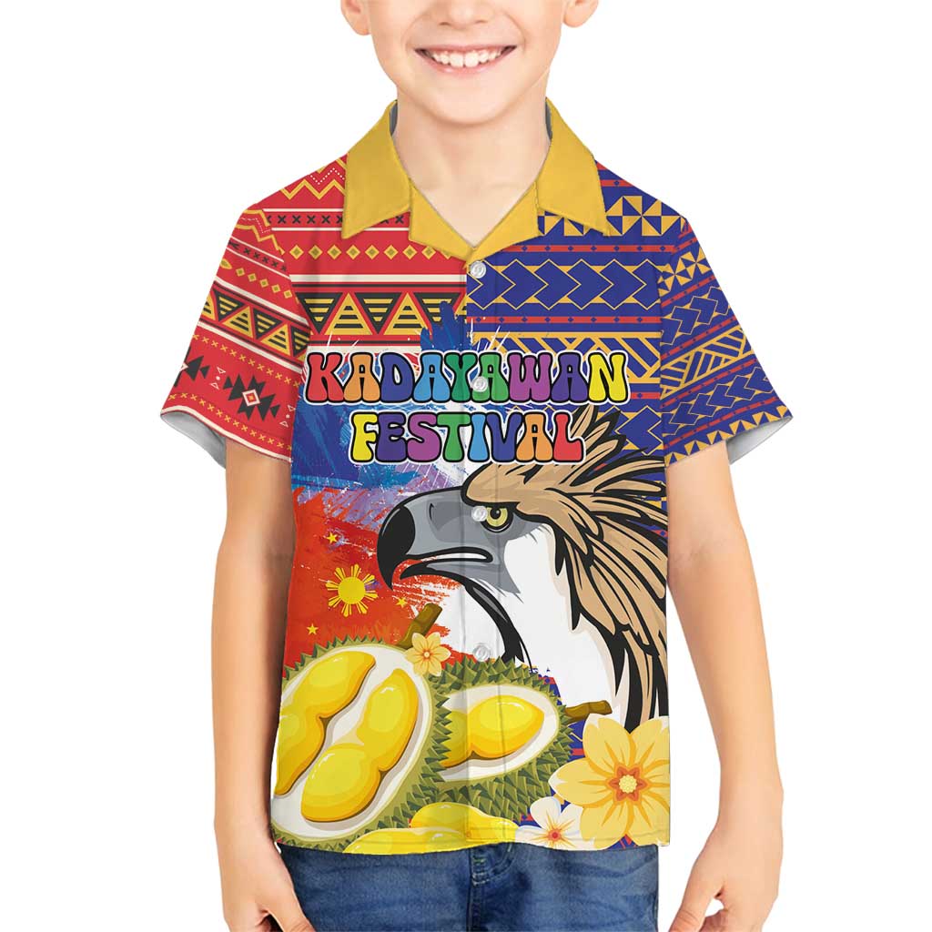 Philippines Kadayawan Family Matching Tank Maxi Dress and Hawaiian Shirt Filipino Eagle Durian with Polynesian and Igorots Pattern LT03 Son's Shirt Red - Polynesian Pride