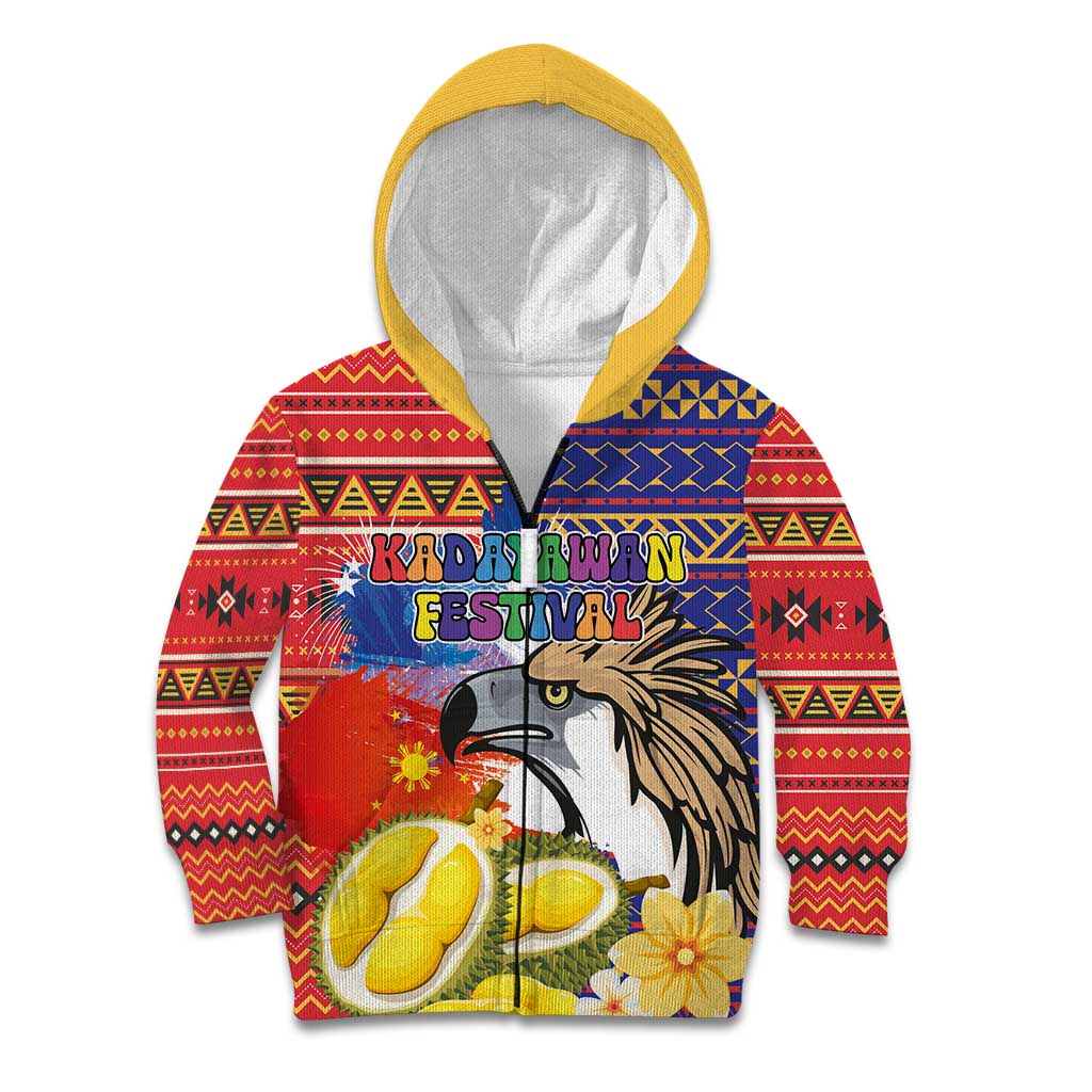 Philippines Kadayawan Kid Hoodie Filipino Eagle Durian with Polynesian and Igorots Pattern LT03 Zip Hoodie Red - Polynesian Pride