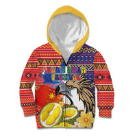 Philippines Kadayawan Kid Hoodie Filipino Eagle Durian with Polynesian and Igorots Pattern LT03 Zip Hoodie Red - Polynesian Pride