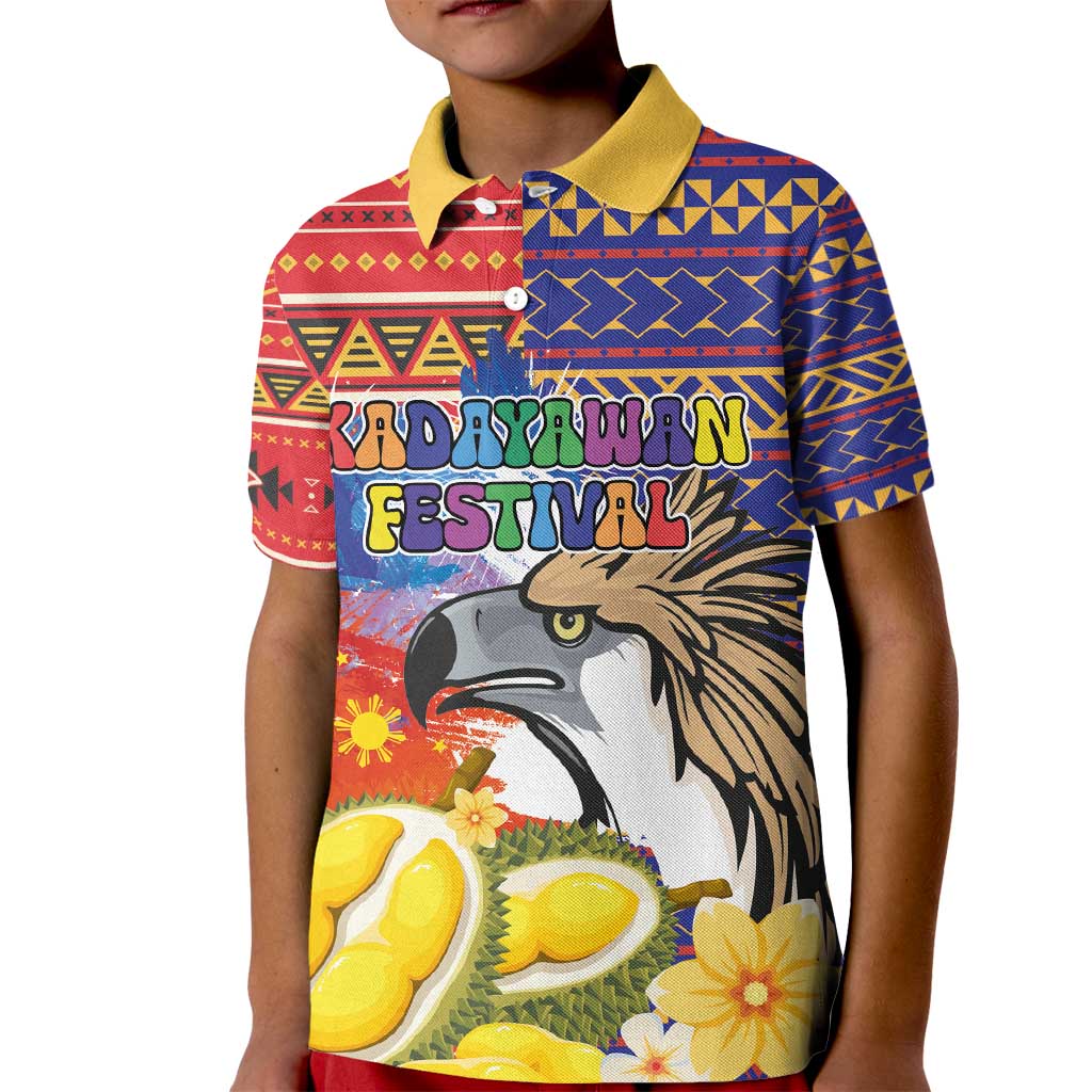 Philippines Kadayawan Kid Polo Shirt Filipino Eagle Durian with Polynesian and Igorots Pattern LT03 Kid Red - Polynesian Pride