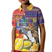 Philippines Kadayawan Kid Polo Shirt Filipino Eagle Durian with Polynesian and Igorots Pattern LT03 Kid Red - Polynesian Pride