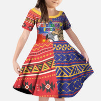 Philippines Kadayawan Kid Short Sleeve Dress Filipino Eagle Durian with Polynesian and Igorots Pattern LT03 KID Red - Polynesian Pride