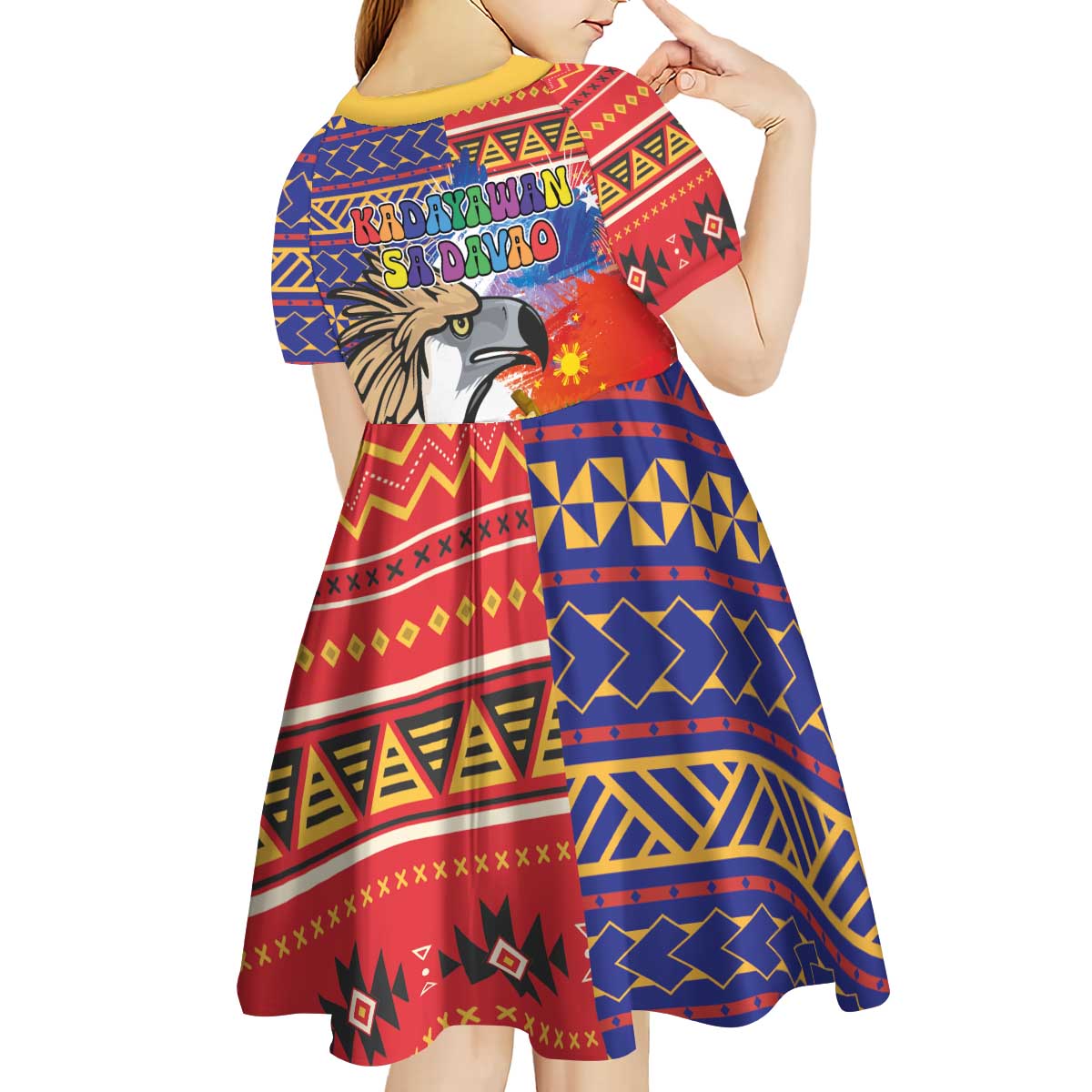 Philippines Kadayawan Kid Short Sleeve Dress Filipino Eagle Durian with Polynesian and Igorots Pattern LT03 - Polynesian Pride