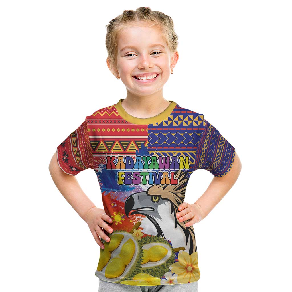 Philippines Kadayawan Kid T Shirt Filipino Eagle Durian with Polynesian and Igorots Pattern LT03 Red - Polynesian Pride